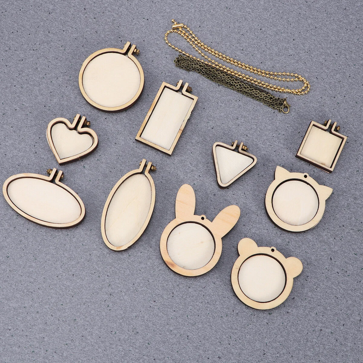 

12 Cross Stitch with Hanging Chain Wooden Unique Shape Embroidery Ring Frame DIY Stitch Craft Favors for Crafting Sewing