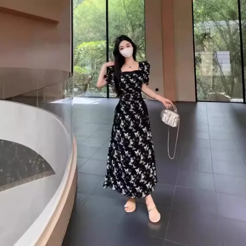 Элегантное невидимое платье на молнии с принтом бабочки для женщин коротким