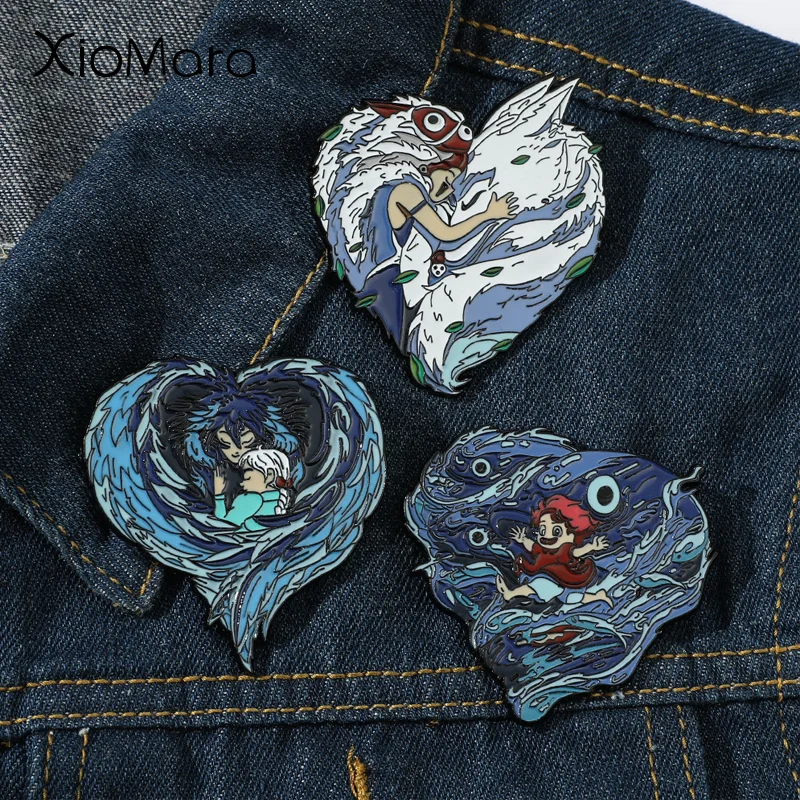 

Anime Princess Mononoke Howl's Moving Castle Ponyo on the Cliff Enamel Pin Heart Manga Brooch Lapel Badge Fan Collection Gift