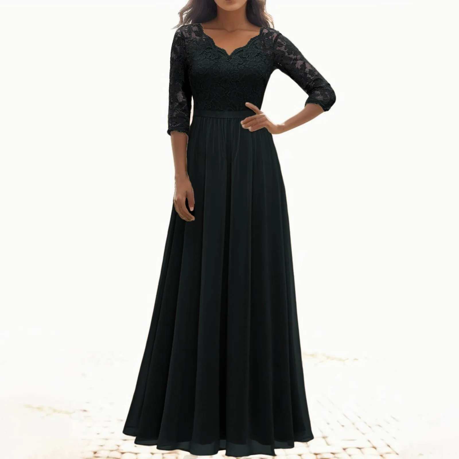 Женское элегантное платье с длинным рукавом и V-образным вырезом