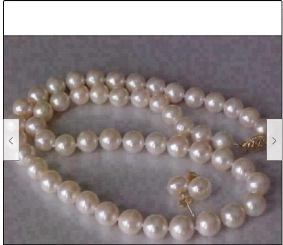 AAA 9-10 мм натуральный белый жемчуг Akoya ожерелье 18 Золотая застежка + серьги