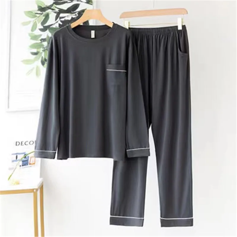 2022 New Pajamas Set For Men Round Neck Thin Pyjamas Suits Long Sleeve Long Pants Casual Male Sleepwear Homewear