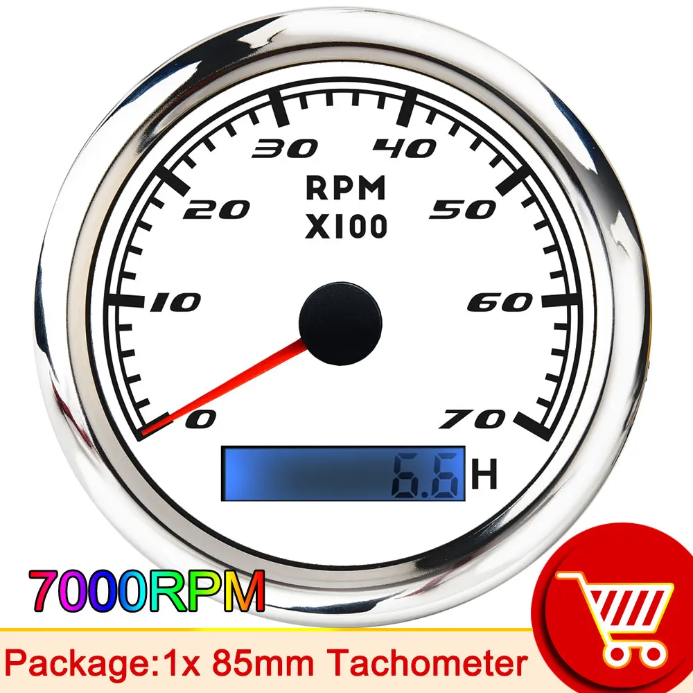 

85 мм автомобильный тахометр для лодки, морской тахометр с ЖК-дисплеем, 6000 7000, 8000 об/мин, тахометр для лодки, 12 В/24 В, 7 цветов, подсветка по индивидуальному заказу