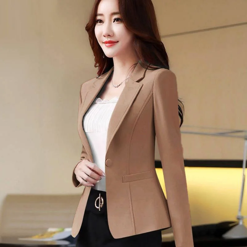 Fashion Women's Blazer Formal Business Office Women's Work Clothes Pocket Jacket Slim Fitting Women's Casual Top Korean Blazer