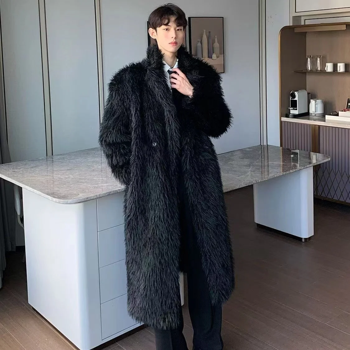 Утепленное Мужское пальто из лисьего меха до-20 градусов по Цельсию