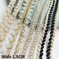 1 5cm wide glitter golden braided webbing dresses applique fringe ribbon lace collar edge trim for apparel clothing diy craft