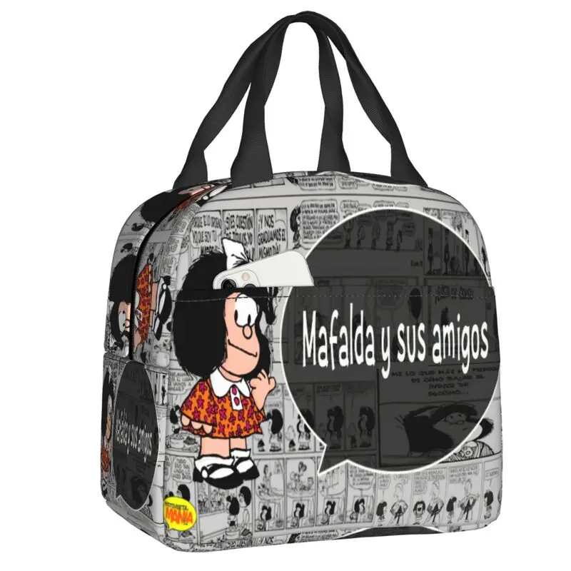 

Kawaii Cartoon Mafalda Insulated Lunch Tote Bag for Women Anime Portable Cooler Thermal Bento Box School