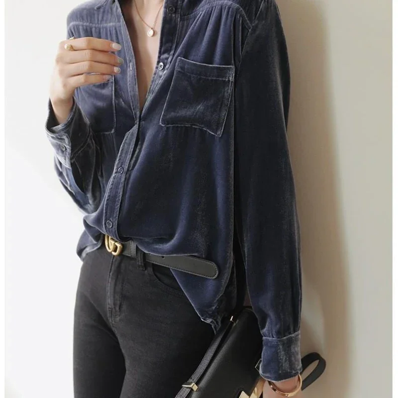 Высококачественная бархатная рубашка на позолоченной подкладке женская в