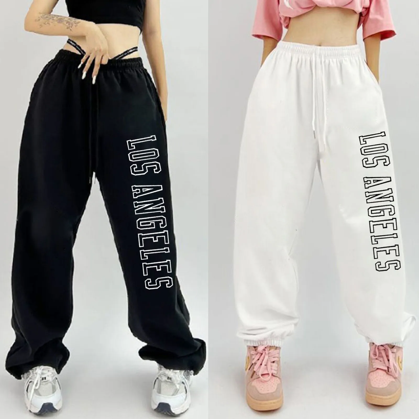 

Women 3d Letter Print Casual Pants Elastic High Waist Loose Drawstring Sport Trousers Pockets Oversize Leggings Joggers Pants