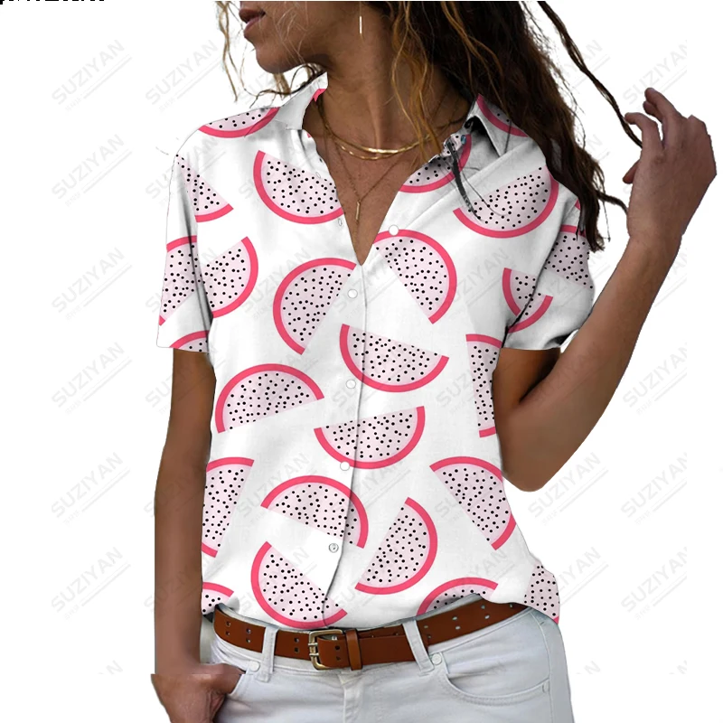 

Summer Disney shirt short sleeved button up cardigan top 3D printed casual Harajuku comfortable V-neck Hawaiian fruit pattern