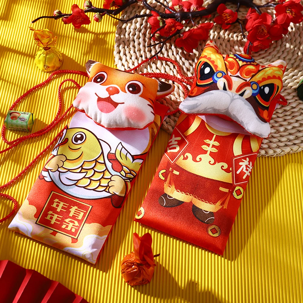 

Festive New Year Red Envelope with Shoulder Straps Lucky Money Bag Soft Red Packet Wedding Red envelope Kids Gifts Fast delivery