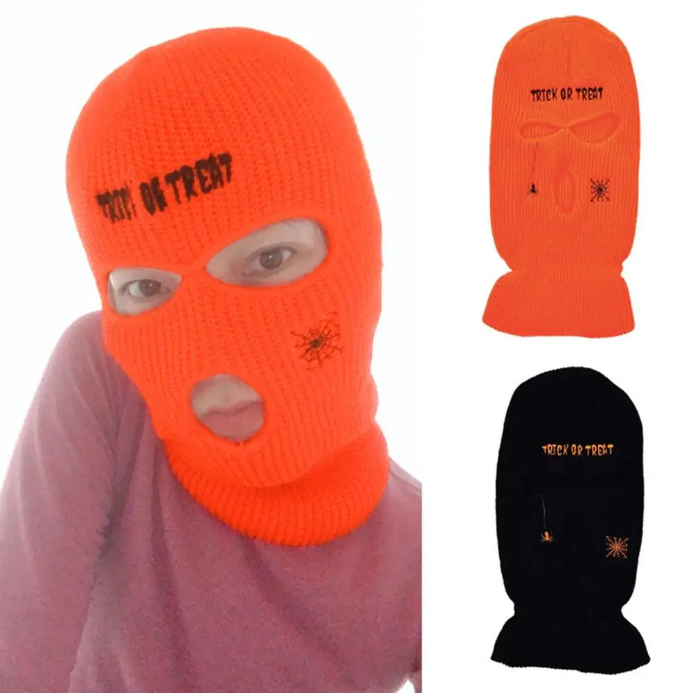 

Halloween Face Cover Trendy Knitted Unisex Halloween Spider-shaped Embroidery Beanies Cap Face Cover for Festival