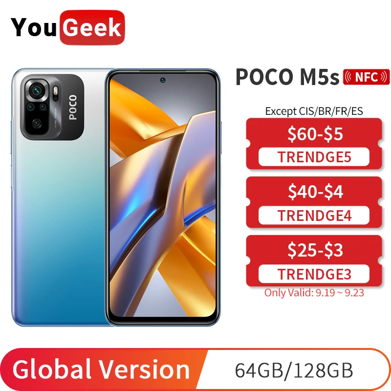  Global Version POCO M5s M5 S 64GB/128GB Helio G95 Mobile Phone AMOLED DotDisplay 33W Fast Charging 5000mAh 64MP Quad Camera NFC 