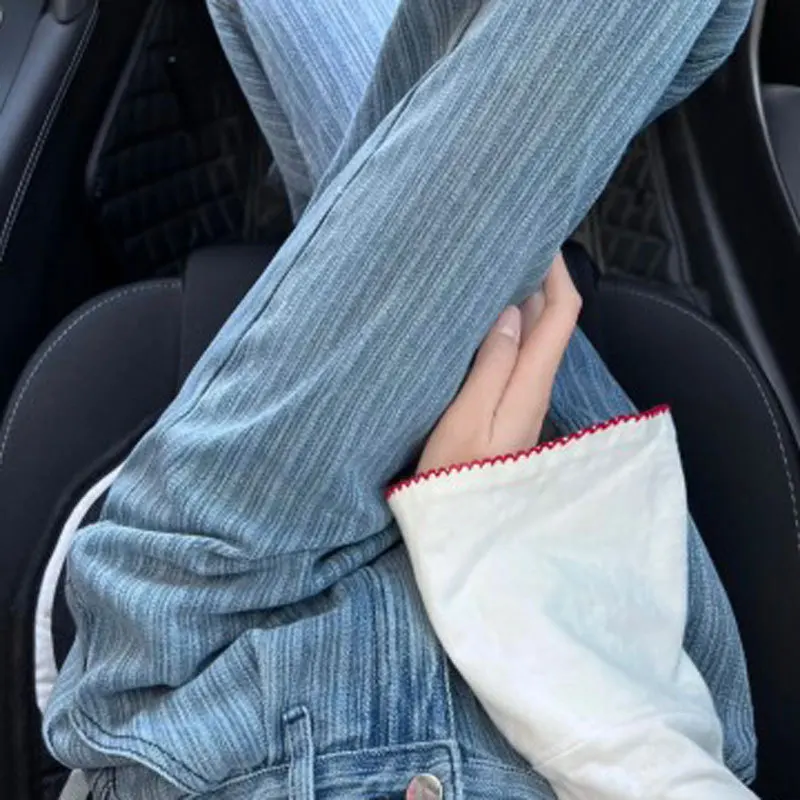 

Женские прямые джинсы в полоску, с высокой посадкой