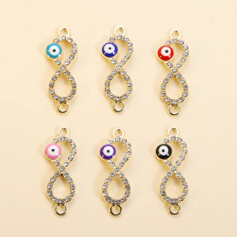

12Pcs Gold Color Alloy Charms Crystal Evil Eyes Connector for Bracelet Necklace Pendants DIY Jewelry Making Handmade Accessories