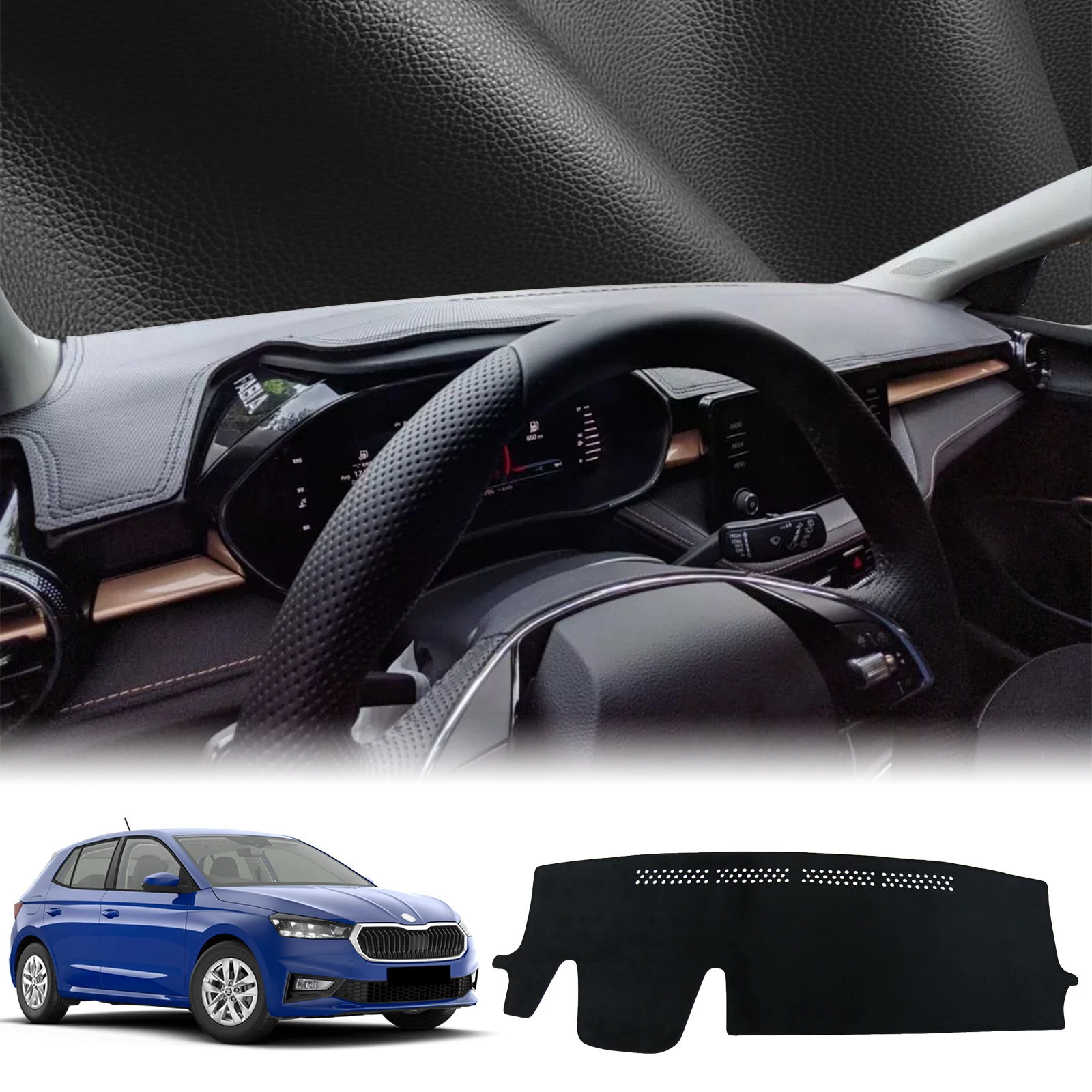 Фото Подходит для Skoda Fabia 2023 2024 2025 2026, автомобильный коврик для приборной панели, накладка на приборную панель, солнцезащитный козырек, защитный ковер, аксессуары №1