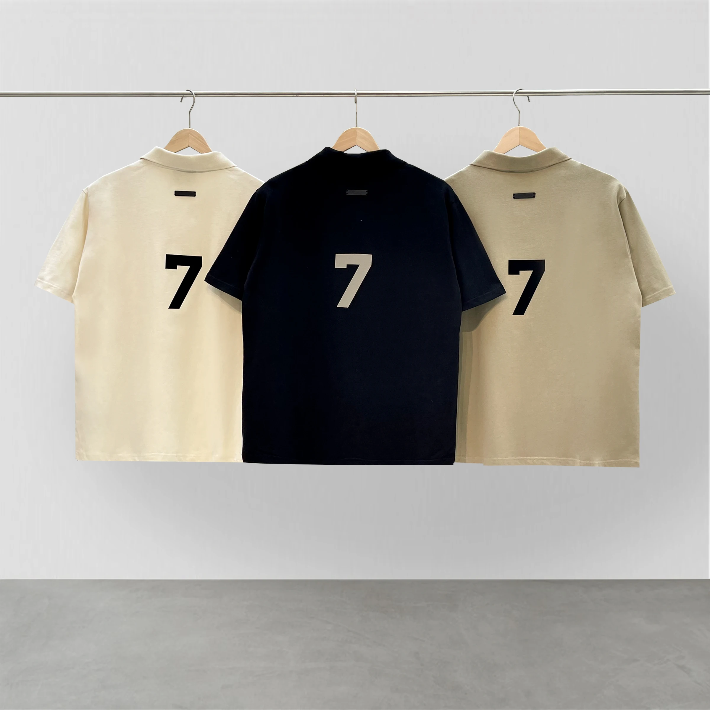 Essentials New Street Fashion Brand Men's polo shirt Back 7 Flocked Printing T-shirt Hip Hop Loose Oversize Unisex Short Sleeve