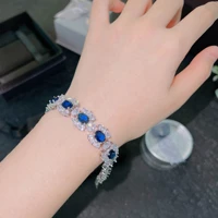 fashion design silver 925 jewelry geometric blue gemstone bracelets for women exquisite sapphire female accessory for wedding