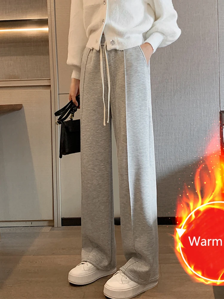 

Casual Wide Leg Sweatpants for Women 2023 Autumn Winter Fleece Baggy Pants High Waist Straight Jogger Trousers Warm Sport Pants