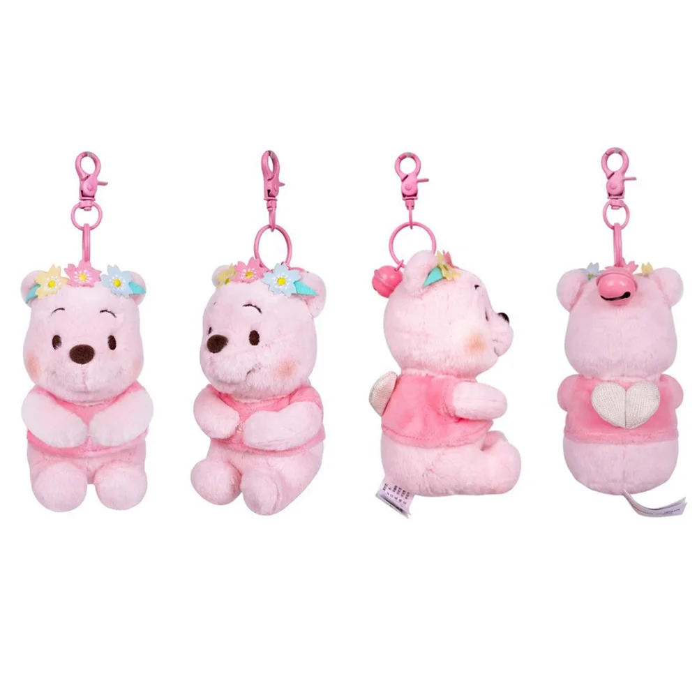 

12cm Genuine Disney Winnie The Pooh Pink Cherry Blossom Series Cartoon Stuffed Soft Plush Dolls Pendant Girls Kids Cute Toy Gift