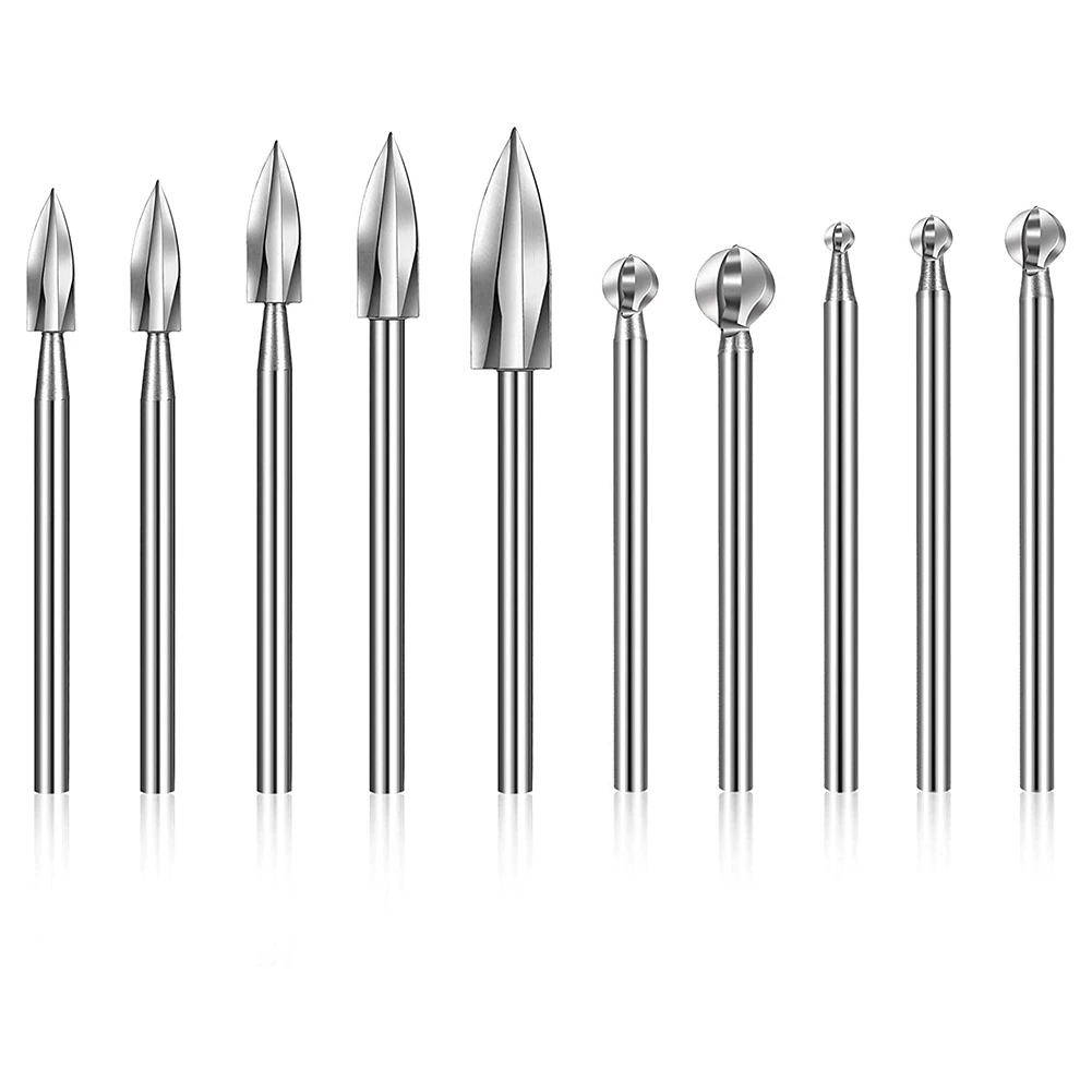 

10 Pieces Wood Carving Bits Engraving Drill Accessories Shank Round Nose Cove for Carving Drill Bit for Rotary Tools