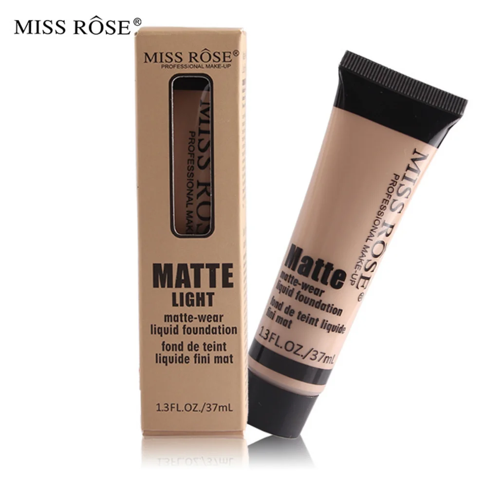 

MISS ROSE Professional Liquid Foundation 37ml Concealer Soft Matte Face Base Natural Brighten Foundation Cream Makeup Cosmetics