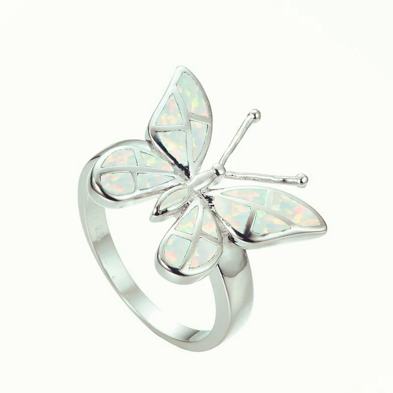 

Rings For Women Fashion White Pink Blue Fire Opal Ring Vintage European Style Gift Stackable Engagement Wedding Jewelry