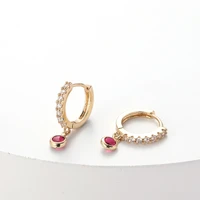2022 new fashion women elegant simple red zircon inlaid drop round earring women sexy party red gem zircon inlaid earring