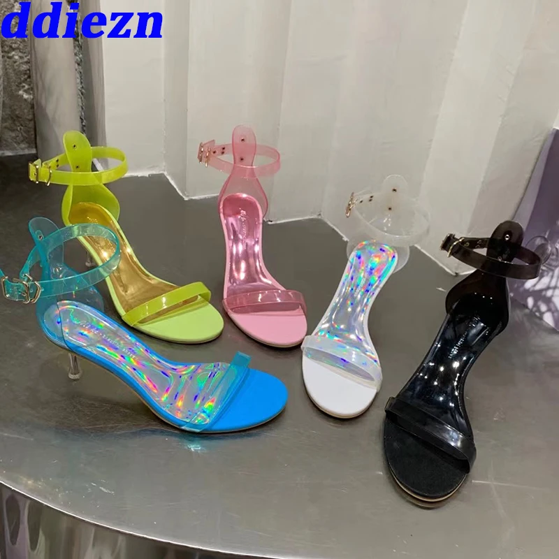 

Женские туфли на высоком каблуке, летние модные прозрачные женские сандалии с открытым носком и пряжкой, женские туфли-лодочки 2023