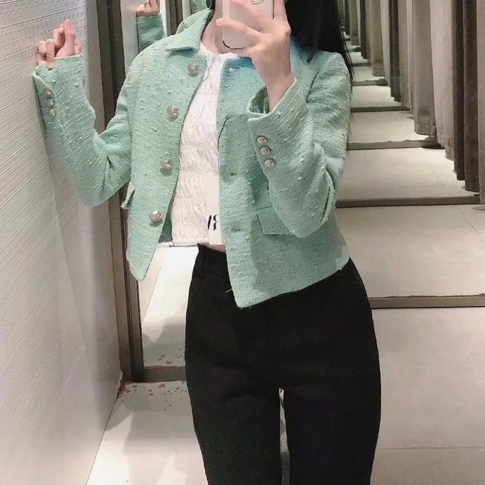 

2022 New Fashion Women's Fashion Single Button Cropped Blazer Retro Long Sleeve Women's Chic Tank Top Women's Jacket