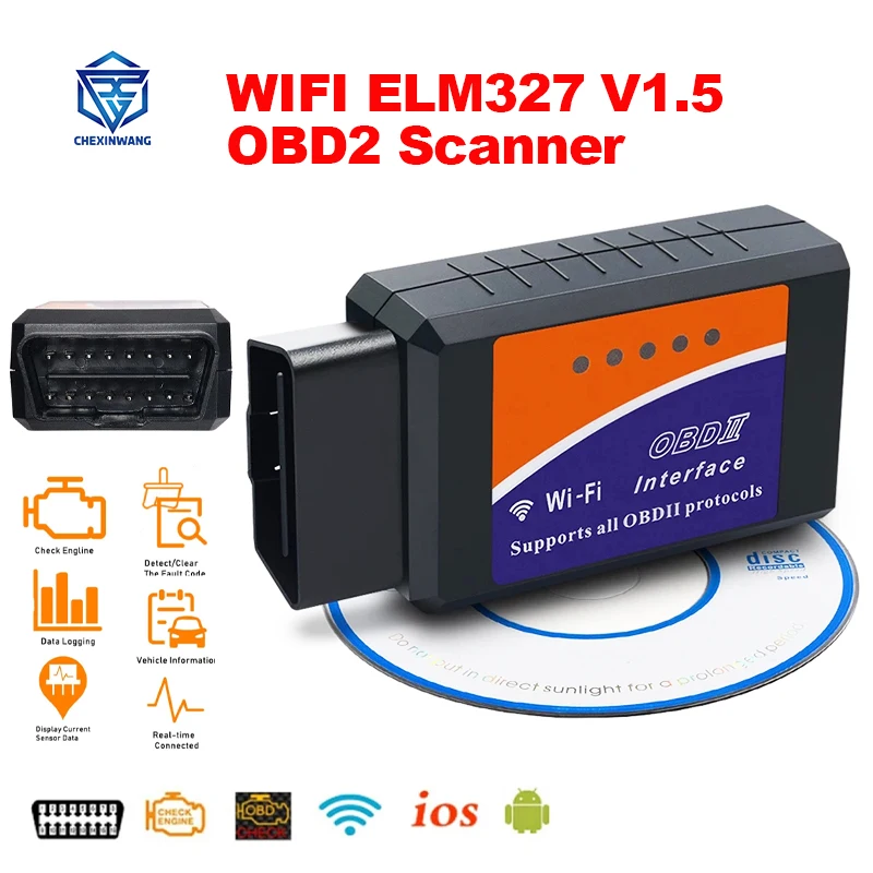 OBD 2 WIFI V1.5 ELM327 OBD2 сканер ELM-327 считыватель кодов Elm 327 1 5 автомобильный