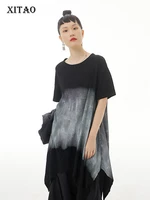 xitao solid color print asymmetrical o neck pullover t shirt 2022 summer new casual fashion temperament all match wmd6580