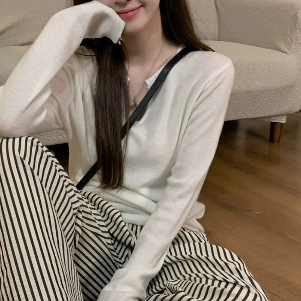 Пуловеры для женщин нежные с v-образным вырезом приятные кожи мягкие тонкие