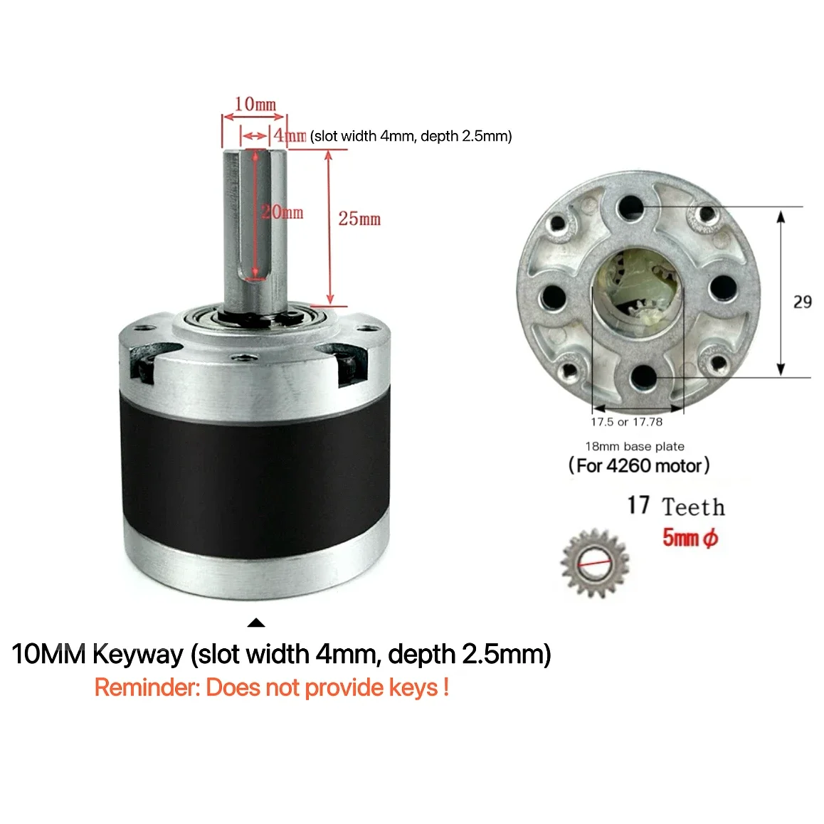 

Планетарный редуктор 42 мм для редуктора двигателя 775/795/4260, большой крутящий момент, 4/5 мм, металлическая шестерня двигателя, вал 8/10 мм