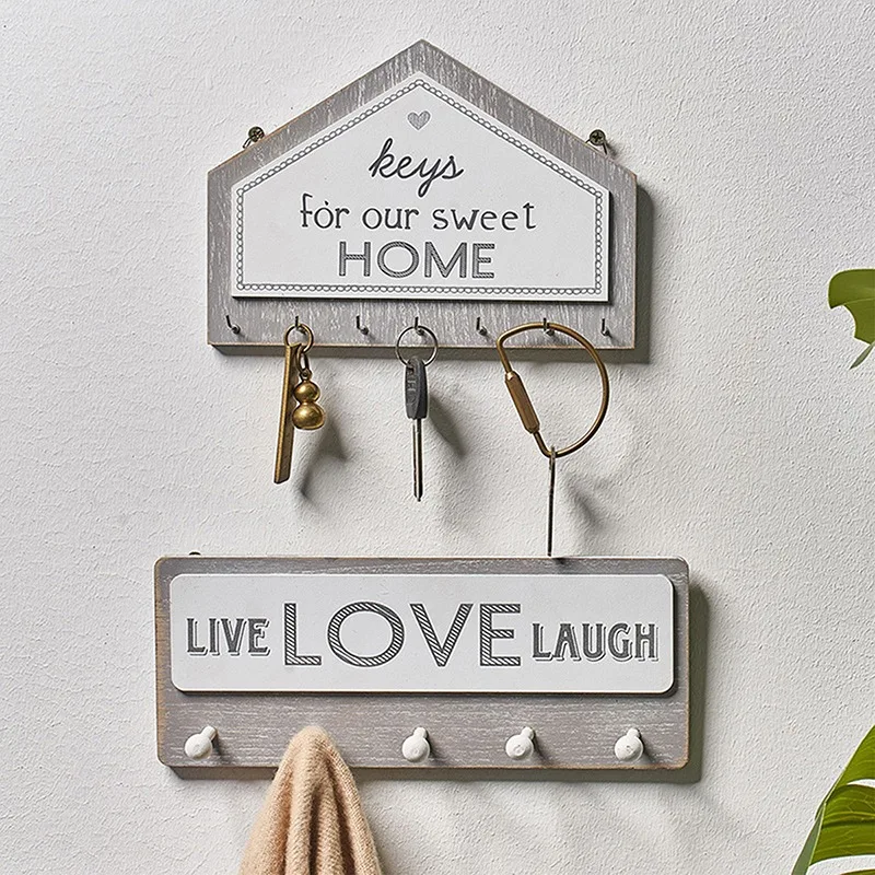 Wall Hanging Wooden Key Rack Wall Finisher Rectangular House Shape Clothes Hanger Coat Jewelry Home Decoration Kitchen Bracket