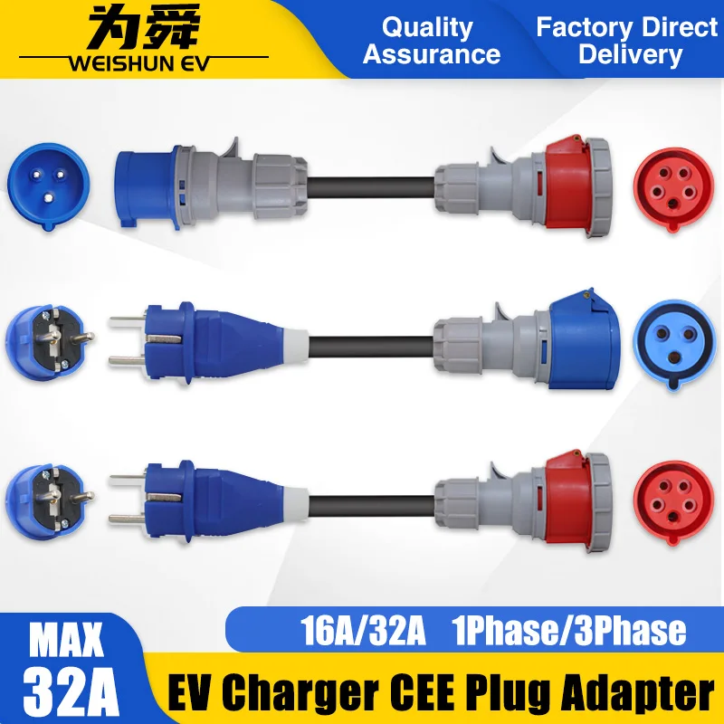 Зарядное устройство для электромобилей вилка CEE 32 А 1 фазный адаптер 7 кВт