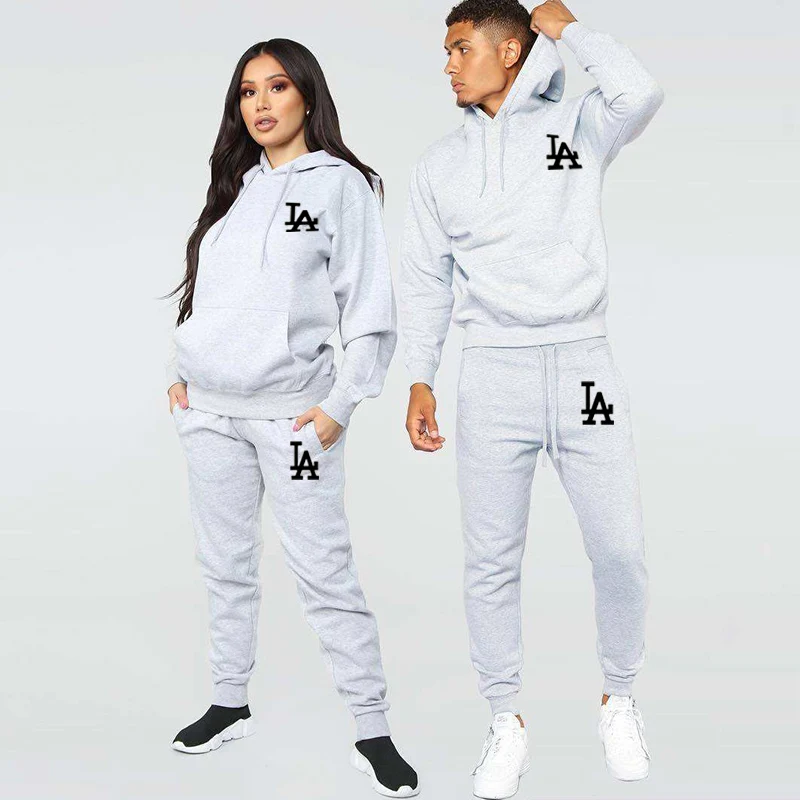 

2023 Solid Couple Hoodie Set Man Outfits Sweatsuits Luxury Brand Polyester+Cotton Men Tracksuits Sweatshirts+Trousers 2 pieces