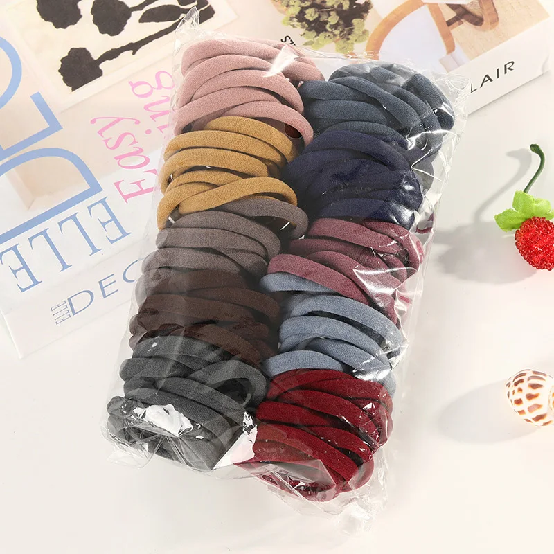 

100 PCs Colorful Rubber Headband Hair Accessories For Women Bagged Seamless Towel Ring Hair Bands High Elastic Rope Scrunchies