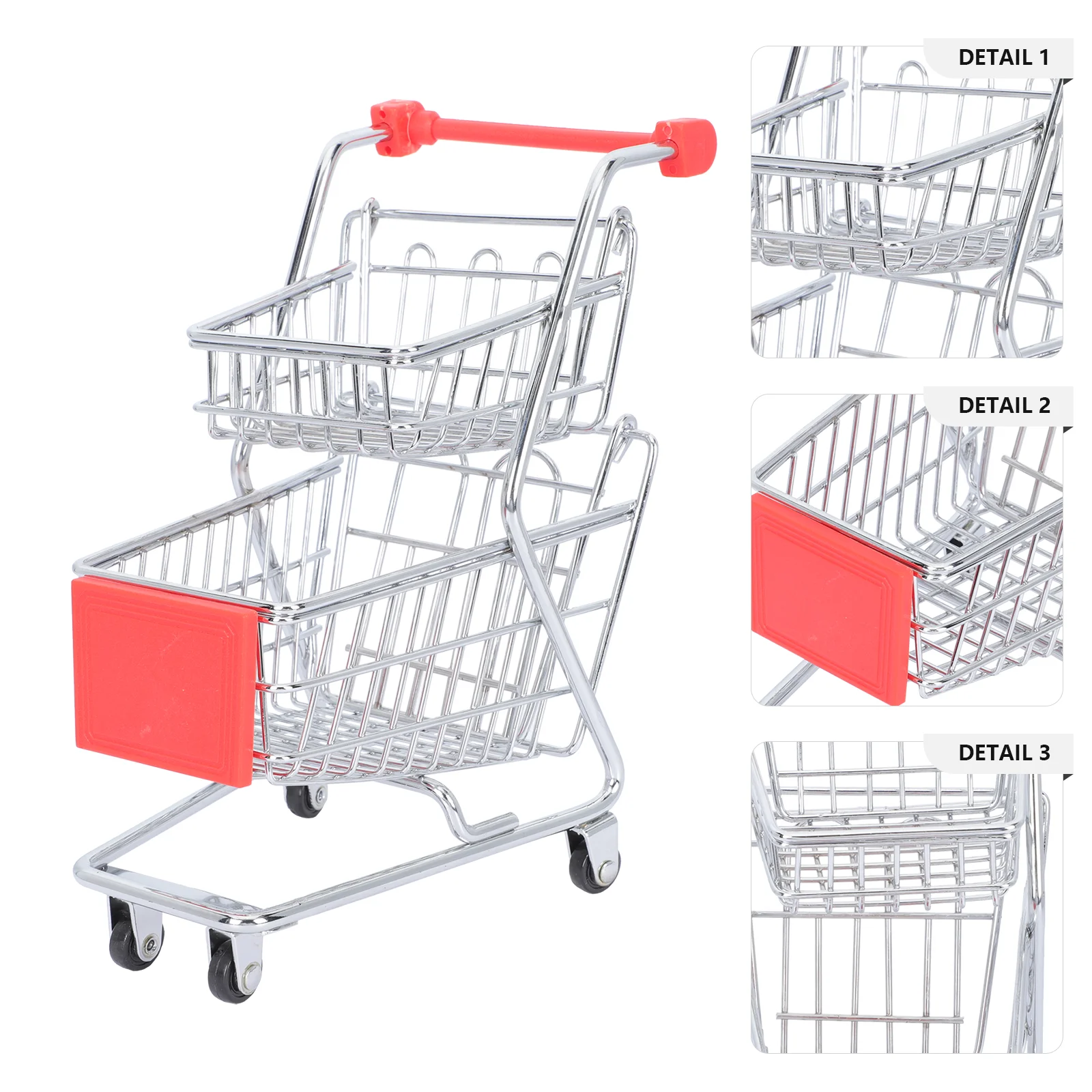 

Mini Cart Shopping Kids Fried Snack Basket Food Simulation Trolley Toy Iron Double-layer Model Hotel Adornment