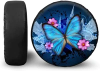 car spare tire cover blue flower butterfly print washable dustproof car wheel tire cover universal
