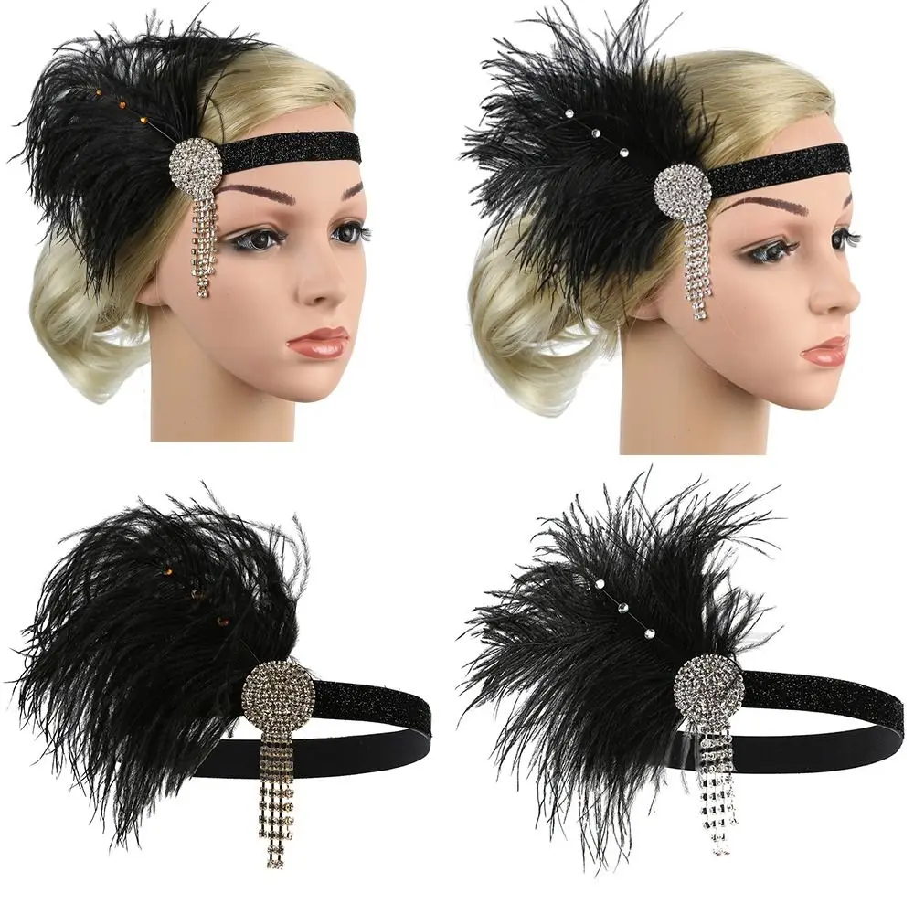 

Elastic Vintage Dancing Party Diamond Headdress Gatsby Flapper Dress Accessories Feather Headband Bridal Headpiece