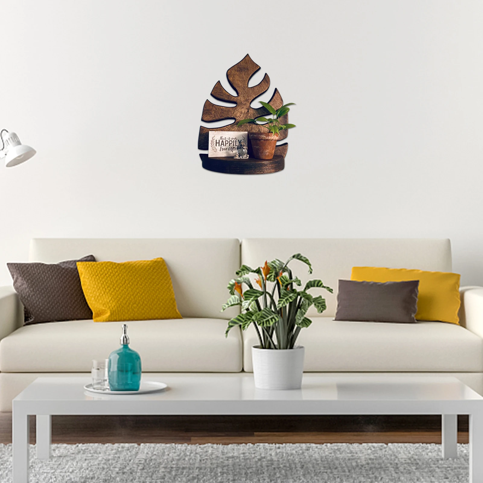 

Wooden Floating Shelf For Wall Monstera Leaf Shaped Wall Shelves Wall-mounted Storage Rack For Bedroom Living Room Indoor Potted