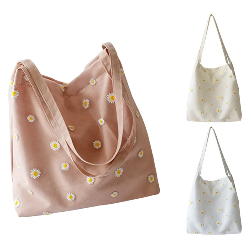 

Tote Bag Canvas Shoulder Purse Handbag Shopping Bags Women Shopper Daisy Storage Reusable Foldable
