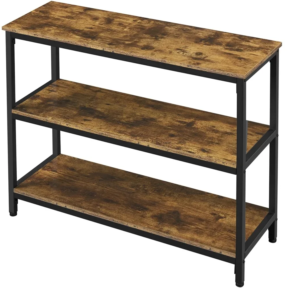 

sofa table 3 storage shelves MDF and iron, entryway industrial console table, brown