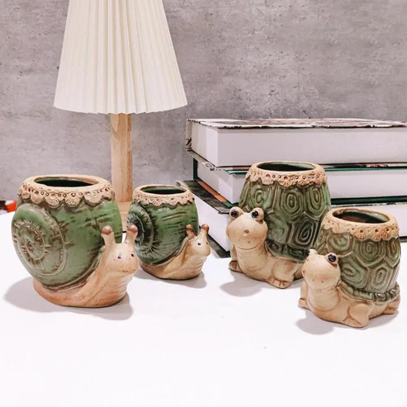 Мультяшный керамический цветочный горшок в виде улитки черепахи животных