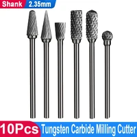 10pcs 2 35x4mm shank carbide burr bit rotary file tungsten steel grinder double and single cut metal milling polishing