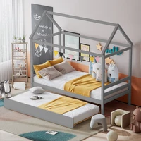 Twin House Bed Frame with Trundle Roof Wooden Platform Mattress Foundation Bedroom Bed Frame Furniture