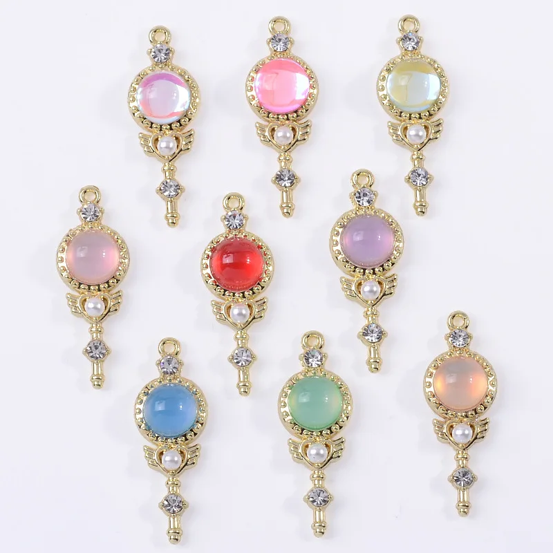 

10Pcs/Lot Baroque Micro-inlaid Mocha Jelly Series Scepter Small Pendant diy Hand-made Earrings Tassel Alloy Accessories Material