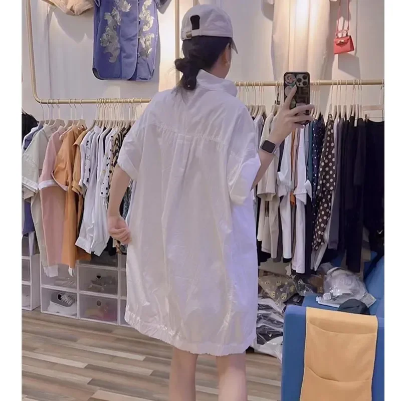 Платье-рубашка женское средней длины модное свободное повседневное однотонное