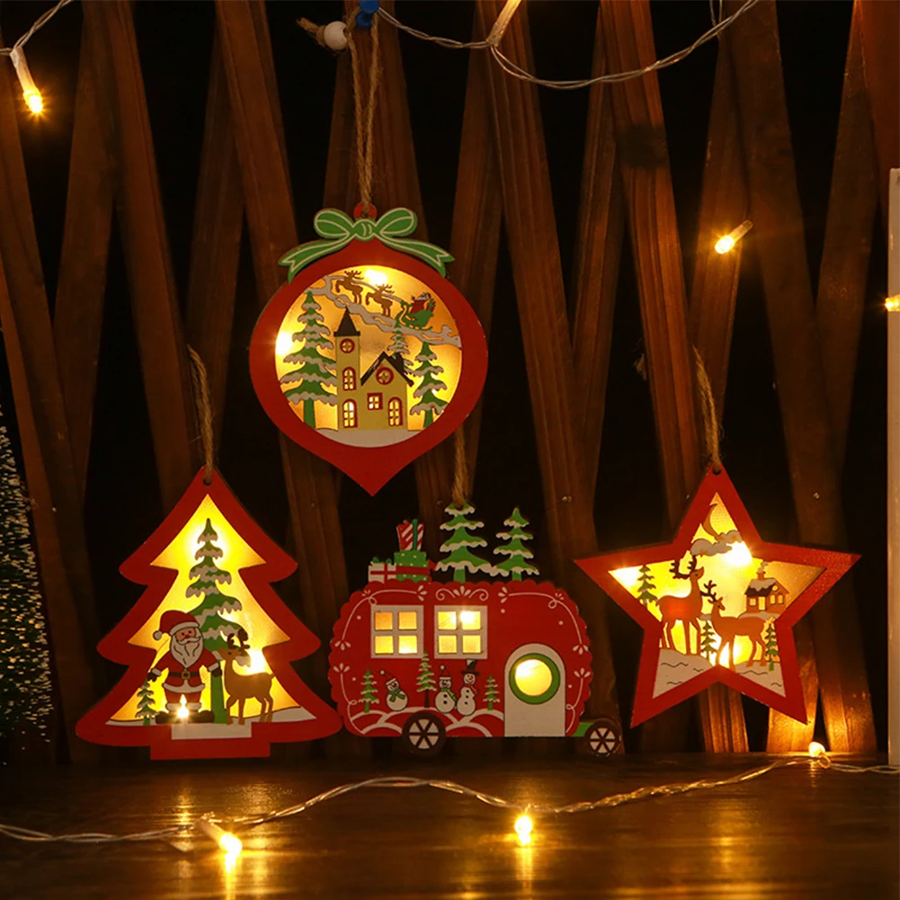 

Creative Christmas Led Light Pendant Xmas Star Car Heart Wooden Hanging Ornament Christmas Xmas Party New Year Decoration 2023